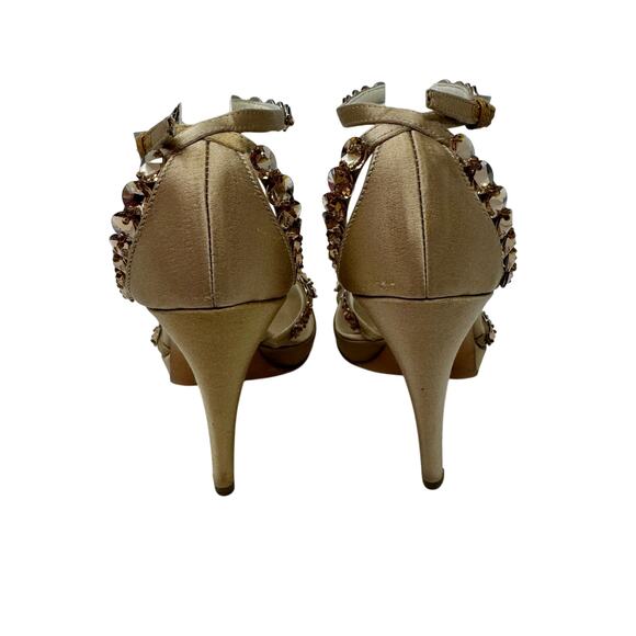 Prada Jeweled Satin Ankle Strap Heels Gold Bow Embellished Sandals 37 - Picture 6 of 10